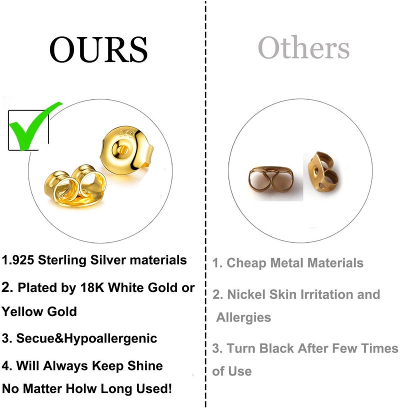 DELECOE 18K Yellow Gold Plated Earring Replacements, 925 Sterling Silver Earring Backs - Hypoallergenic, Secure - 12PCS/6 Pair - Image 3